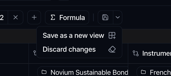 The save control's dropdown open, showing Save as a new view and Discard changes.