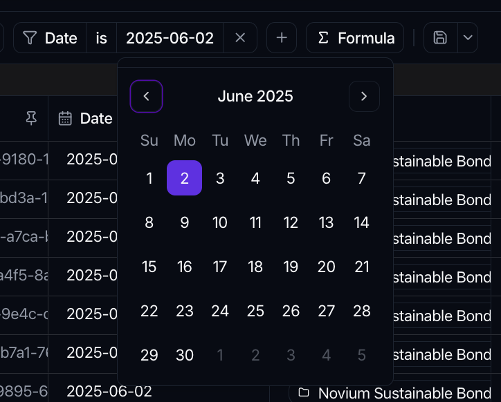 A simple filter on the Date attribute with the is condition and a calendar open to pick the value.
