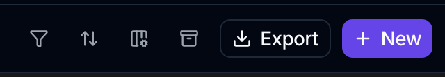 The Files toolbar controls: filter, sort, display, archived toggle, an Export button and New.